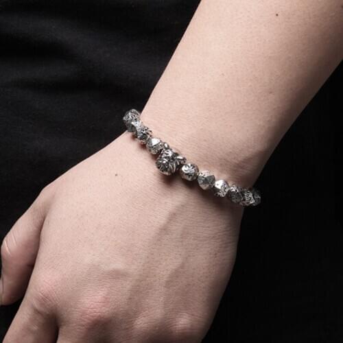 Women Men plating silver color faceted natural lava beads bracelet Metal Micro CZ Shar Pei Dog beads charm bracelet for Men gift