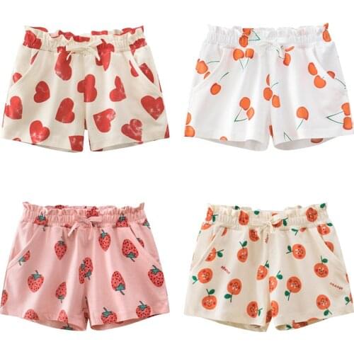 Baby Shorts for Girl 2-10 Years Cotton Fruit Printed Children Clothing Elastic Waist Short Pants Summer Beachwear Kids Bottom