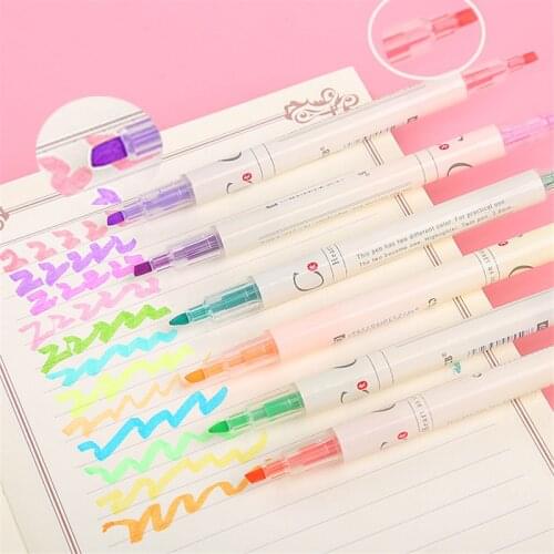 Double Head Different Colored Pens Highlighter Stationery Key Text Markers Kawaii Morandi Fluorescent Pen Art School Supplies