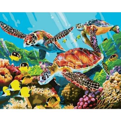 Gatyztory Frame Diy Painting By Numbers Sea Turtle Canvas Drawing Animal Handpainted Gift Artwork 60×75cm Wall Decor