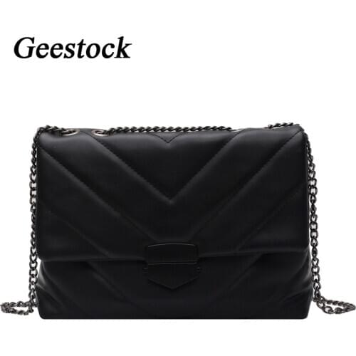 Geestock Women Chain Shoulder Bags PU Leather Crossbody Messenger Bags Designer Ladies Fashion Vintage Trend Totes Handbags