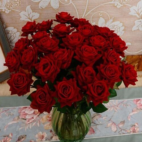 Artificial Red Rose Flowers Living Room Home Decoration Accessories Thanksgiving Wedding Diy Bouquet Silk Flowers Bouquet