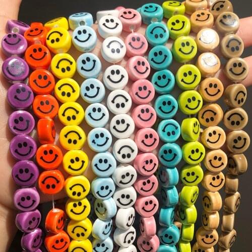 30pcs/lot Colorful Smile Ceramic Beads for Jewelry Making Necklace Bracelet 10mm Smiling Face Loose Beads Accessories Wholesale