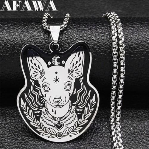 2021 Chihuahua Stainless Steel Black Enamel Necklaces Black Silver Color Necklace Chain Jewelry bijoux acier inoxydable N3630S03