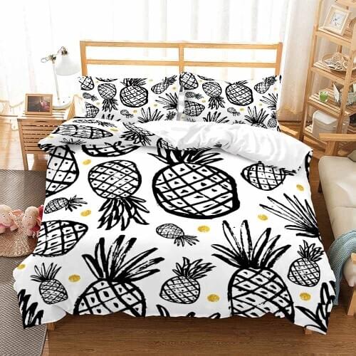 2/3 Pieces White And Black Pineapple Bedding Sets 3D Print For Bedroom Duvet Cover Luxury Bed Cover Set Fruit Bed Quilt Cover