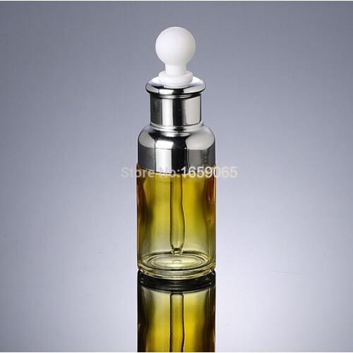 Hot 50ml yellow glass dropper bottle Refillable w silver shoulder Reagent Liquid Pipette Bottle Eye Dropper Drop Aromatherapy