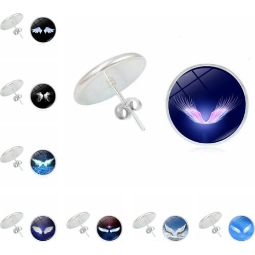 Hot! 2019 New Earrings Cartoon Angel Wing Girl Time Glass Convex Girl Earrings Fashion Ladies Childrens Jewelry