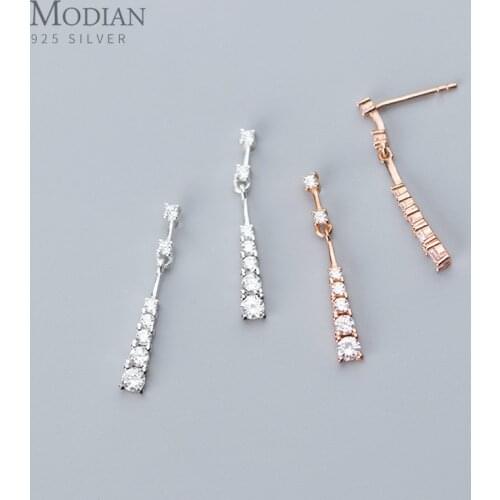 Modian Pure 925 Sterling Silver Shining Zircon Geometric Trapezoid Drop Earring for Women Irregular Earring Fine Jewelry Bijoux