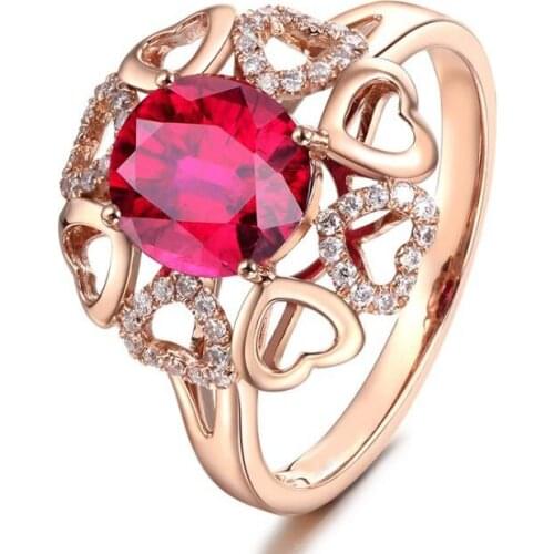 Fashion Romantic Heart-Shaped Rose Gold Ring Inlaid With Red Cubic Zircon Anniversary Gift For Women Wedding Party Jewelry