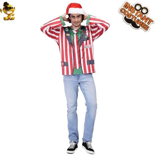 Fashion Christmas Long Sleeve Tops Red and White Striped Shirt for Mens Halloween Festival Costumes
