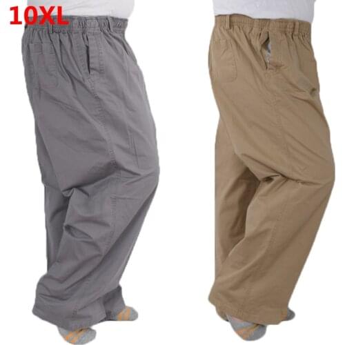 Super Plus size 8XL 11XL 12XL mens cotton pants thin elastic brand high waist summer autumn trousers male oversize 9XL 8XL 7XL