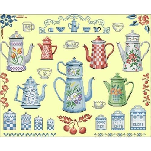 Teapot patterns Counted Cross Stitch 11CT 14CT 18CT DIY Chinese Cross Stitch Kits Embroidery Needlework Sets