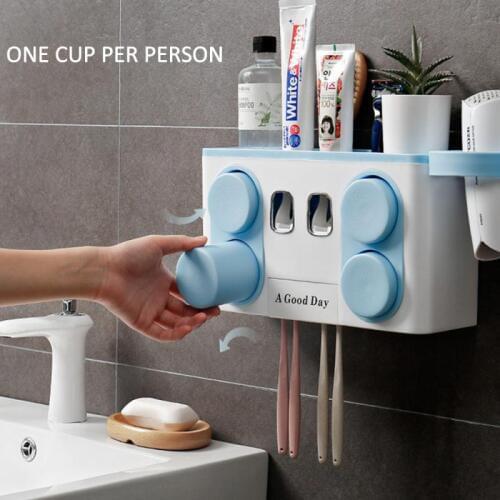 Wonder life Toothbrush Cup Holder Wall Mounted Toothbrush Holder Storage Box Toothpaste Dispenser Squeezer Toothpaste