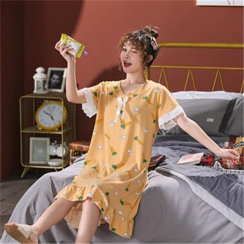 Nightdress Korean loose soft short-sleeved womens summer plus size sweet cute lace night dress pijamas women new arrival