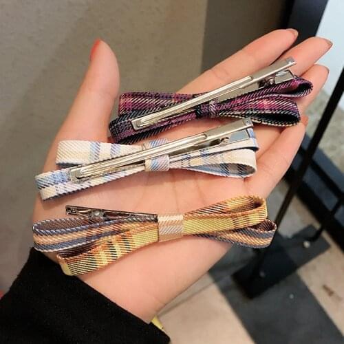 New Fashion Women Girls Cute Bow Plaid Hairpin Female Cross Duckbill Hair Clip Girls Fabric BB Clip Headdress Hair Accessories