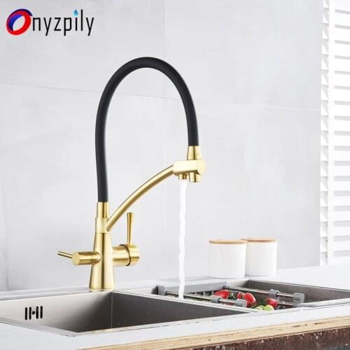 New Golden Chrome Kitchen Sink Faucet Tap Pure Water Filter Mixer Crane Dual Handles Purification Kitchen Hot and Cold Faucet