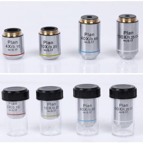4X 10X 40X 100X 4PCS/SET L=195 Infinity Plan Achromatic Objective Lens for Medical Bio-Microscope Biological Microscope 20.2mm