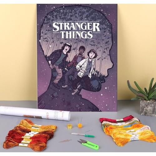 Stranger Things Carton Printed Canvas 11CT Cross Stitch DIY Embroidery Patterns DMC Threads Handiwork Handmade Wholesale