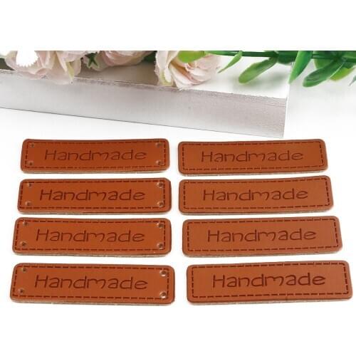 Wholesale 50pcs Handmade Letter Pattern PU Leather Tags Rectangle Embossed Label For DIY Garment Clothes Sewing Accessories