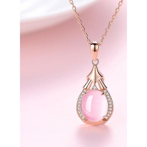 New Arrival Pink Stone Pendant Women Choker Necklace For Princess Party Accessories Silver Plated Chain Necklace Lady Bijou
