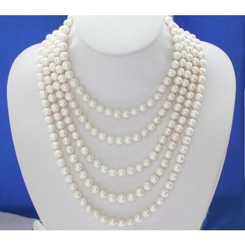 Fine jewelry stunning 1-5row 6-7mm white natural freshwater pearl necklace