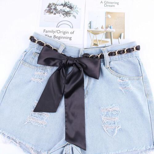 Fashion women wide waist fabric ladies belts metal chain solid ribbon knot rope for dresses ceinture femme starp