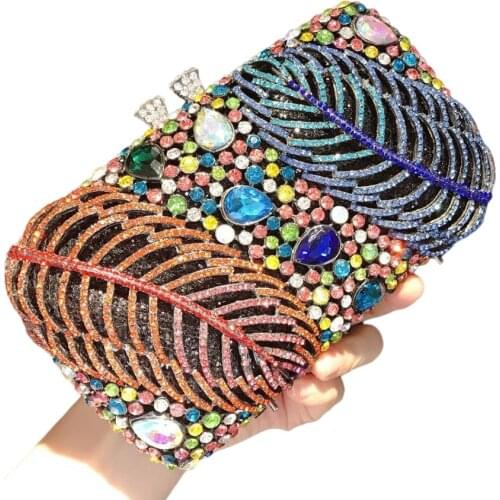 Bee In Fly Luxury Inlaid Diamond Evening Bag Colorful Leaves WomenS Wedding Zero Wallet Cocktail Party Bag