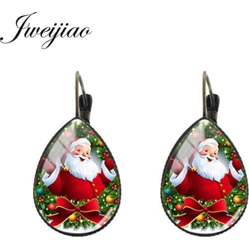 JWEIJIAO Christmas theme Earrings Tear water-drop Ear Clip Earrings Merry Christmas For Woman Girl Party Jewelry Gift B001