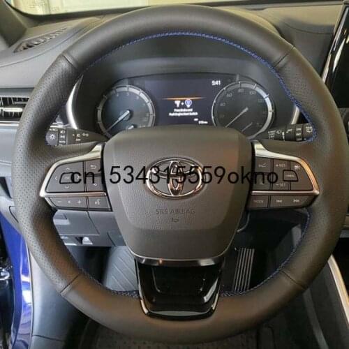 DIY Black Leather Car Steering Wheel Covers For Toyota Highlander 2020-21 Car Accessories