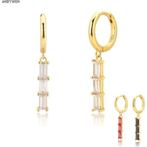 ANDYWEN 925 Sterling Silver Clear Zircon Line Drop Earring Piercing Luxury Circle Rock Punk European Trends Fashion Jewelry