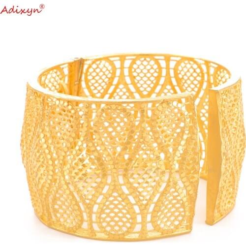 Adixyn Dubai Wide Bangle 24K Gold Color Hyperbole African Bracelet India Jewelry Christmas Gifts