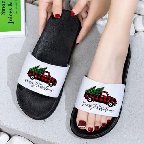 Cartoon Car merry christamas print women shoes Casual Female Slippers Summer Comfort Slippers Beach Slide Sandals Flip Flops