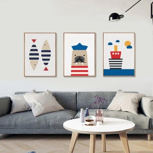 Nordic Picture Cartoon Sailor Animal Combination To Draw Sitting Room Decorative Picture For Wall Background Decor Home Decorat