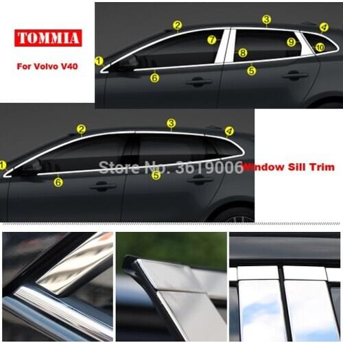 TOMMIA Full Window Middle Pillar Molding Sill Trim Chromium Styling Strips Stainless Steel For volvo v40