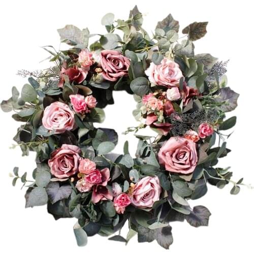 22'' Artificial Rose Flower Wreath Garland Indoor Front Door Decorations