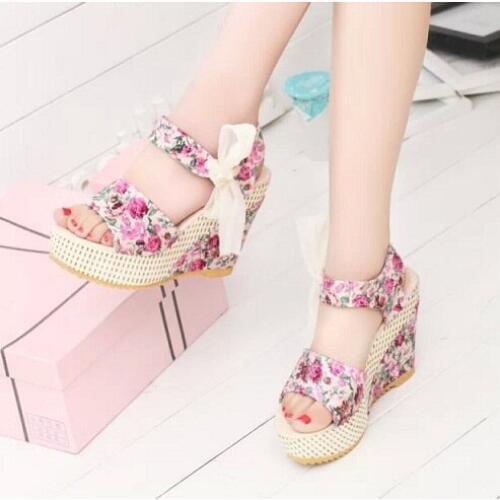 2017 Women Sandals Summer Wedges Womens Sandals Platform Lace Belt Bow Flip Flops open toe high-heeled Women shoes Female 35-40