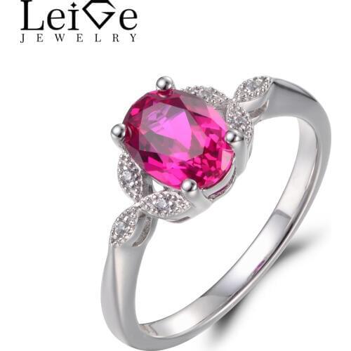 Leige Jewelry Ruby Rings Ruby Promise Rings Oval Cut Red Gemstone July Birthstone Real 925 Sterling Silver Fashion Fine Jewelry