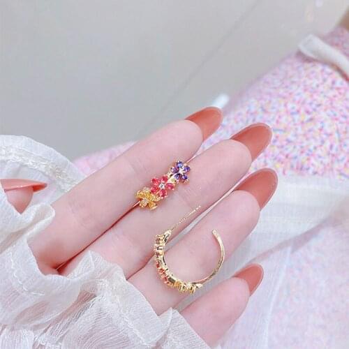 JUWANG Colorful Flower Earrings For Women 2021 Trend Earrings Exquisite Luxury Girl Romantic Brilliant Elegant Wedding Pendant