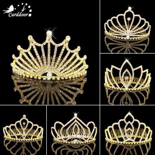 Carddoor Gold Bridal Hair Combs Rhinestone Headpiece Crystal Tiara Wedding Hair Accessories Women Fashion Party Hair Jewelry
