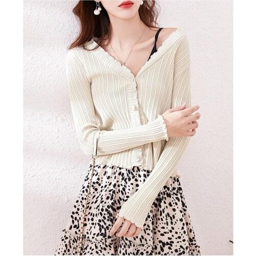Tops Sexy V-neck Sweater Knitting Cardigan Autumn Fashion Women Long Sleeve Crop Top Female Slim Sweater Coat Female