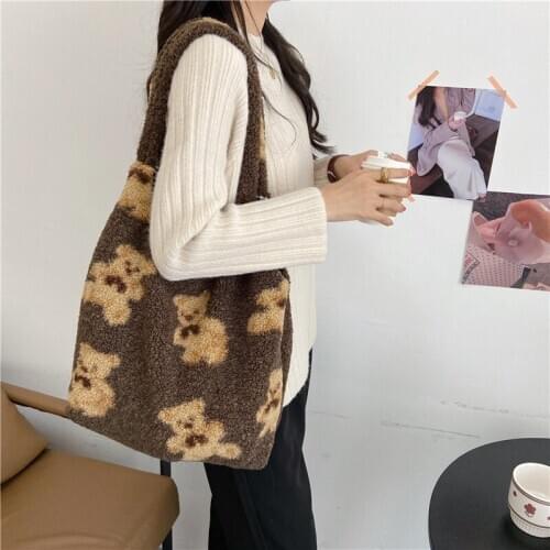 Womens winter faux fur clutch bag fashion bear wallet ladies edema mesh bag Bolsa Femme suede handbag ladies tote bag