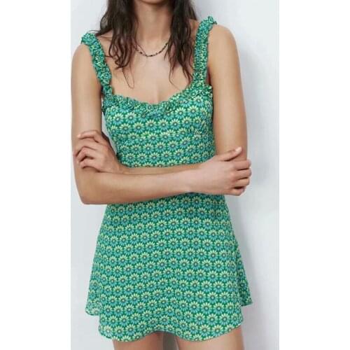 2021 Women Summer Fashion Sexy Floarl Print Mini Dress Vintage Elasticity Backless Thin Straps Female Party Dresses Vestidos