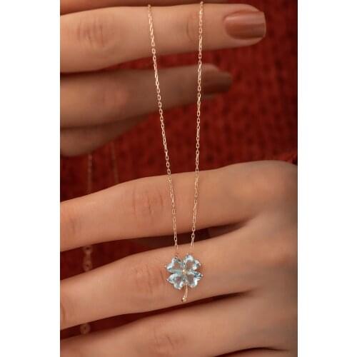 925 Sterling Aquamarine Stone Clover Necklace Womens Sterling Silver Necklace. Sexy woman. trend. fashion. icon. style. Great d