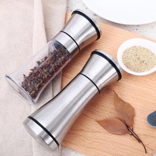 120ML Manual Pepper Salt Spice Grinder Daily Kitchen Manual Black Bottle Body Glass Pepper Grinding Gadget Steel Tool Z5M2