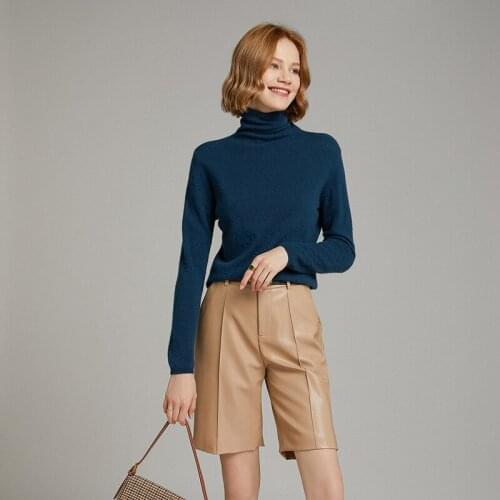 2021 woman winter 100% Cashmere sweaters knitted Pullovers jumper Warm Female Turtleneck blouse blue long sleeve clothing