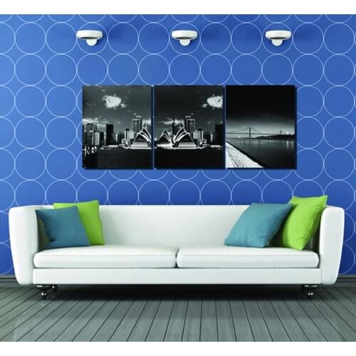 3 Pcs Unframe Black Sydney Opera Painting Canvas Wall Art Picture Home Decoration Wall Pictures For Bedroom,Printing on Canvas