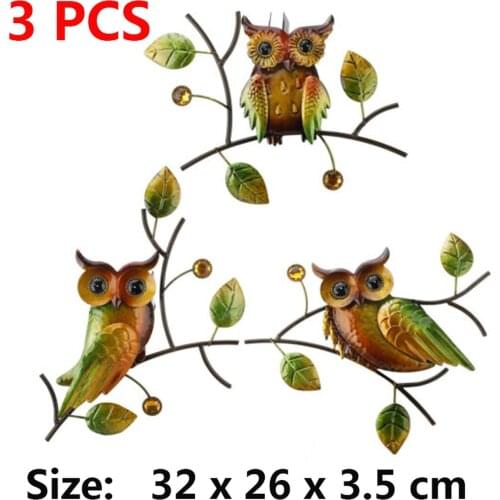 3Pcs Rustic Style Owl Wall Hanging Metal Art Outdoor Terrace Statue Garden Fence Wall Decoration Garden Bird Home Decoration