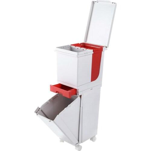 42L 2 Layer Wet Dry Sorted Kitchen Trash Can Moveble Recycle Waste Bin Trash Bin Dustbin Garbage Rubbish Bin Storage Bucket