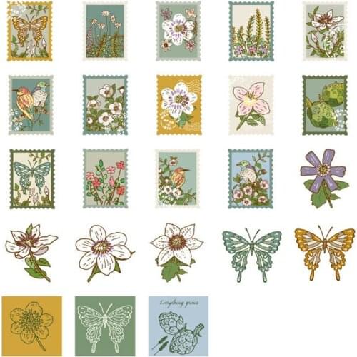 46pcs per Box fresh hand account plant stickers Square mini card of plant flower can be pasted 4CM