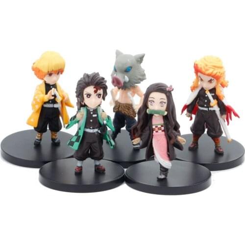 5Pcs Demon Slayer Figures Kamado Tanjirou Nezuko Action PVC Movie Model Toys Cake Decor Doll